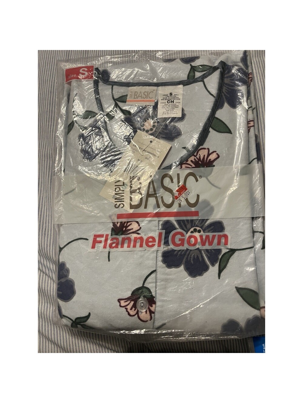 VTG NWT Simply Basic Long Flannel Ruffled Nightgown S Floral Printed Cotton
